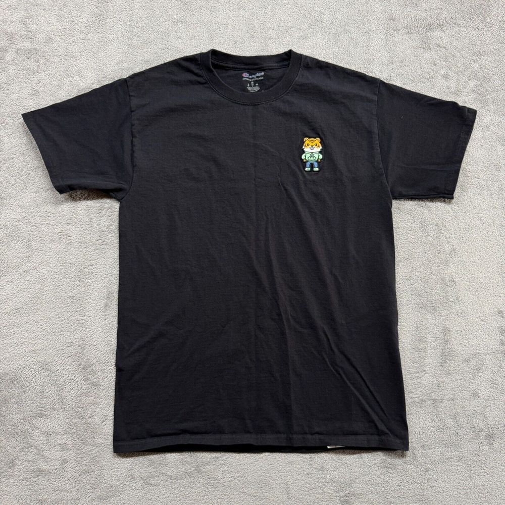Champion‎ T-Shirt Mens Black Medium Tiger Patch Short Sleeve Crew Neck